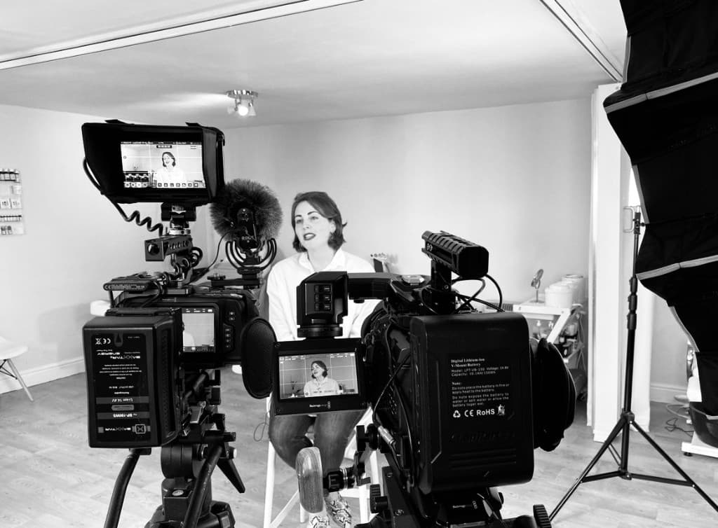 On set — two camera interview setup